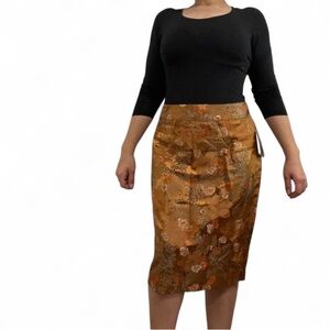 W.D.N.Y Gold Floral Metallic Strait Pencil Mid Length Skirt NWT Women’s 6 Y2k